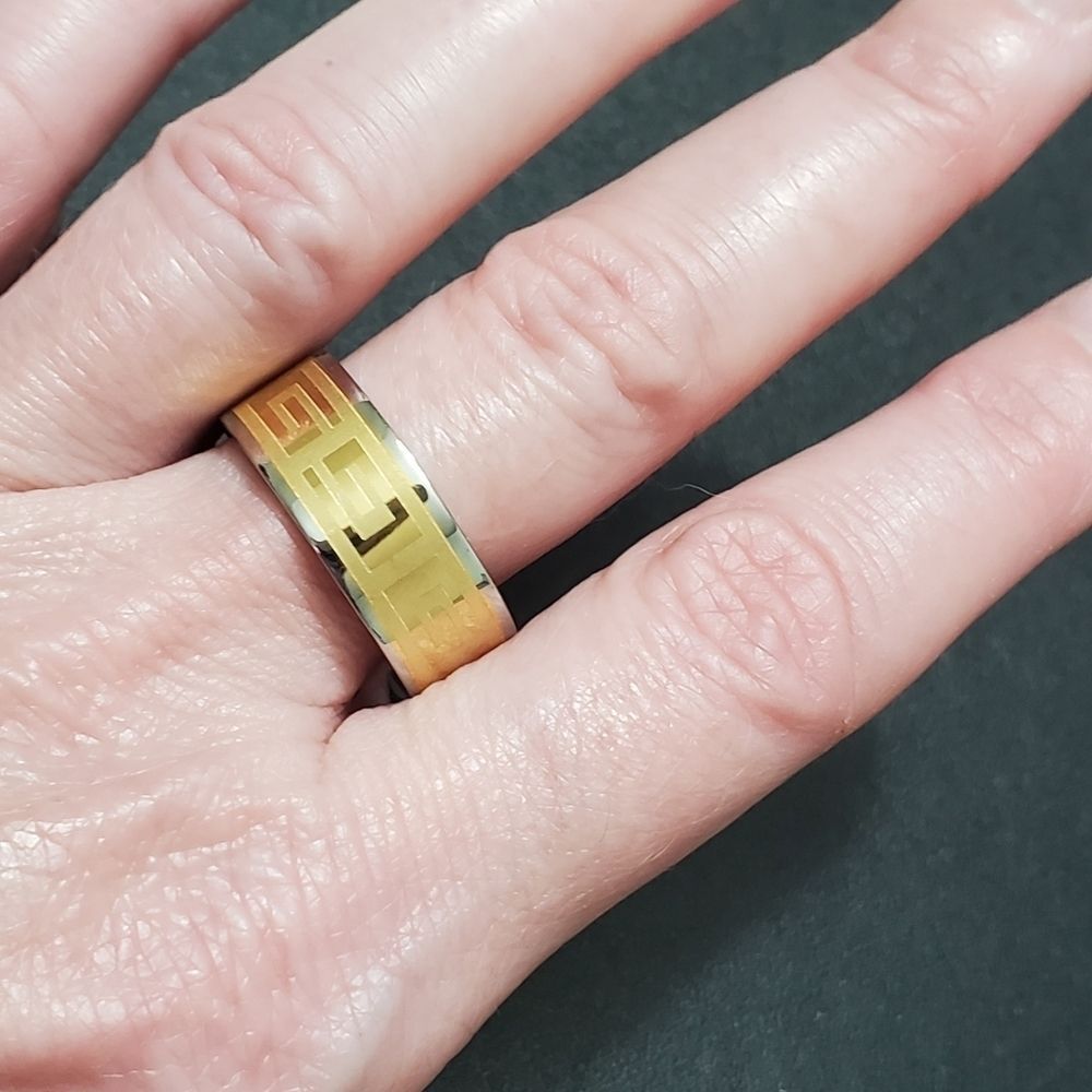 Two-tone stainless steel Greek design ring size 8.5